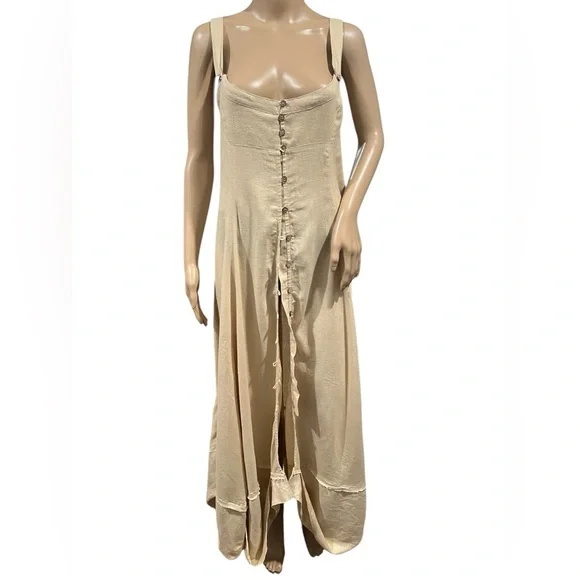 NWOT Free People What A Breeze Asymmetrical Hem Maxi Dress Button Down Boho SZ M - Picture 3 of 16